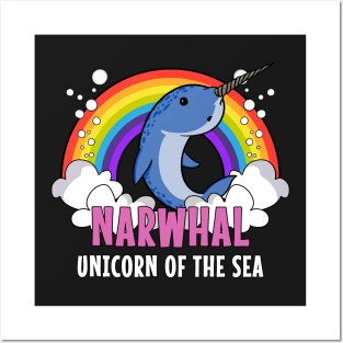 Narwhal Fish Unicorn Of The Sea Colorful Rainbow Funny Posters and Art